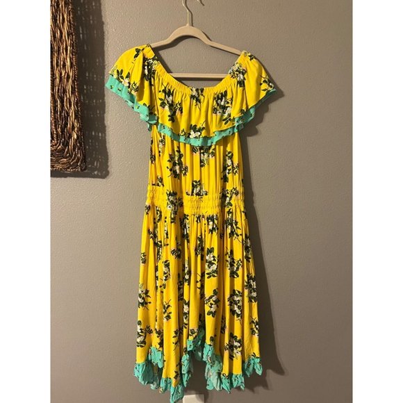 Matilda Jane Dress L Large New NWT Hooked On A Feeling Yellow Blue Off Shoulder - Picture 10 of 10